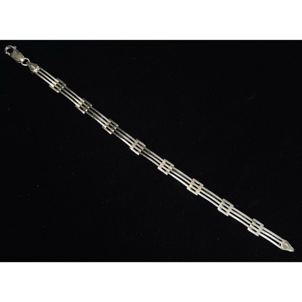 Vintage Modernist Sterling Silver Open Panel Gate Link 7.5" Bracelet 12g